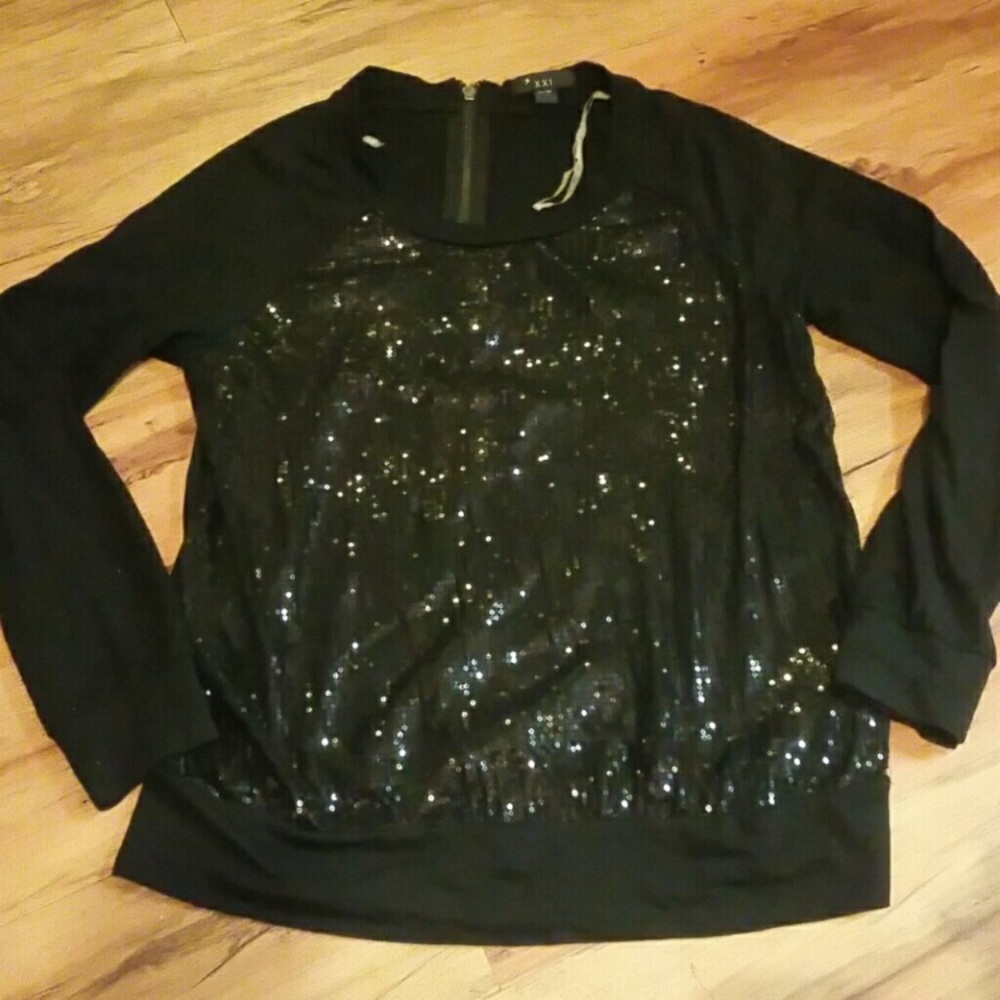 Forver 21 sequin black long sleeve top medium